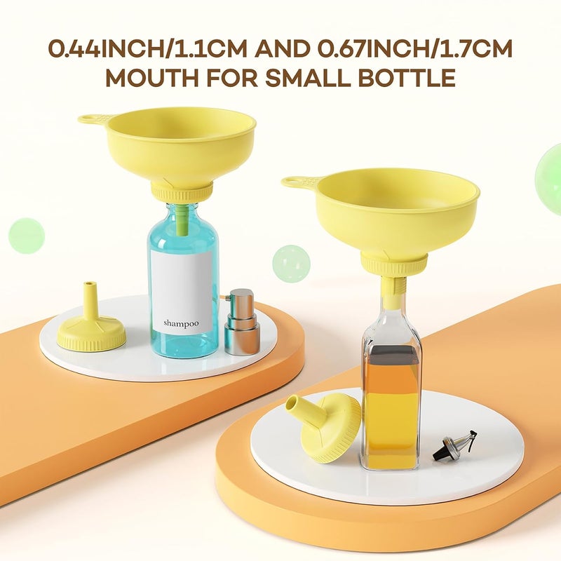 Pisol Wide Mouth Versatile Funnel, Canning Funnels for Kitchen Use, Food Grade Plastic Cooking Funnel Set with 4 Size Spouts and 2 Strainers for Filling Different Bottles and Bags, Yellow - Image 2